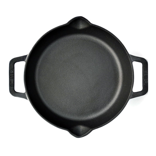 Meyer Pre Seasoned Cast Iron Skillet | Fry Pan | Iron Pan | Cast Iron Cookware| Cast Iron Frying Pan with 2 Side Handles | Gas and Induction Compatible, 22cm/ 1.3 litres, Black