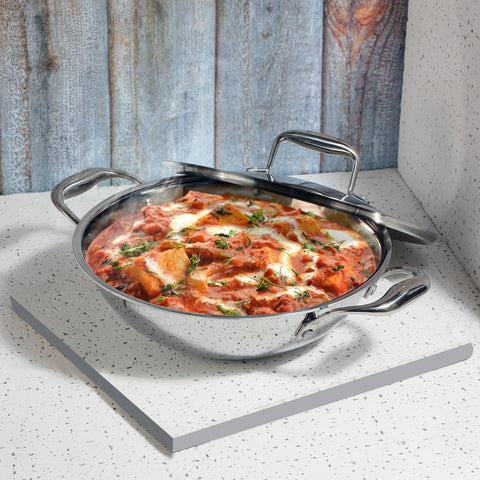 Vinod SAS Pro Platinum Triply Stainless Steel Kadai - 2.5 L | HexaShield Design Stick-Resistant Surface | Metal Spatula Safe | Less Oil, Healthy Cooking | Induction & Gas Base | PFOA Free