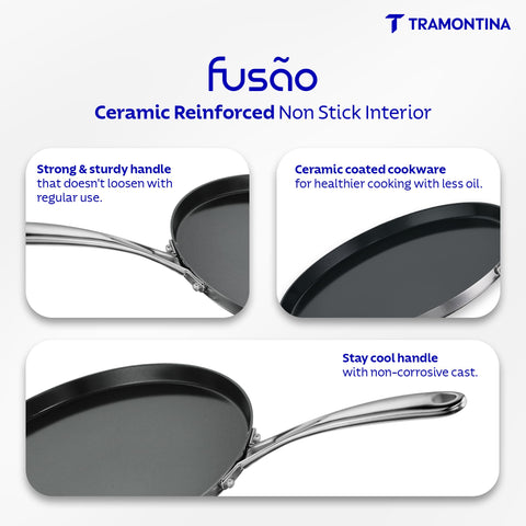 TRAMONTINA Fusao Triply Ceramic-Reinforced Dosa Tawa 30cm | 4mm Thickness Heavy-Gauge Build | Long-Lasting Performance | Perfect for Dosa, Uttapam, Roti & Paratha | All Cooktop Compatible.