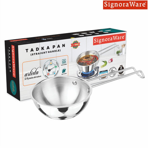 SignoraWare Artista Tri-Ply Cookware Tadkapan | Faster Cooking | Induction Friendly | Ideal for Tadka for Rasam, Sambar, Dals and Curries | Roasting Nuts & Seeds | Making Ghee Tadka (450ml)