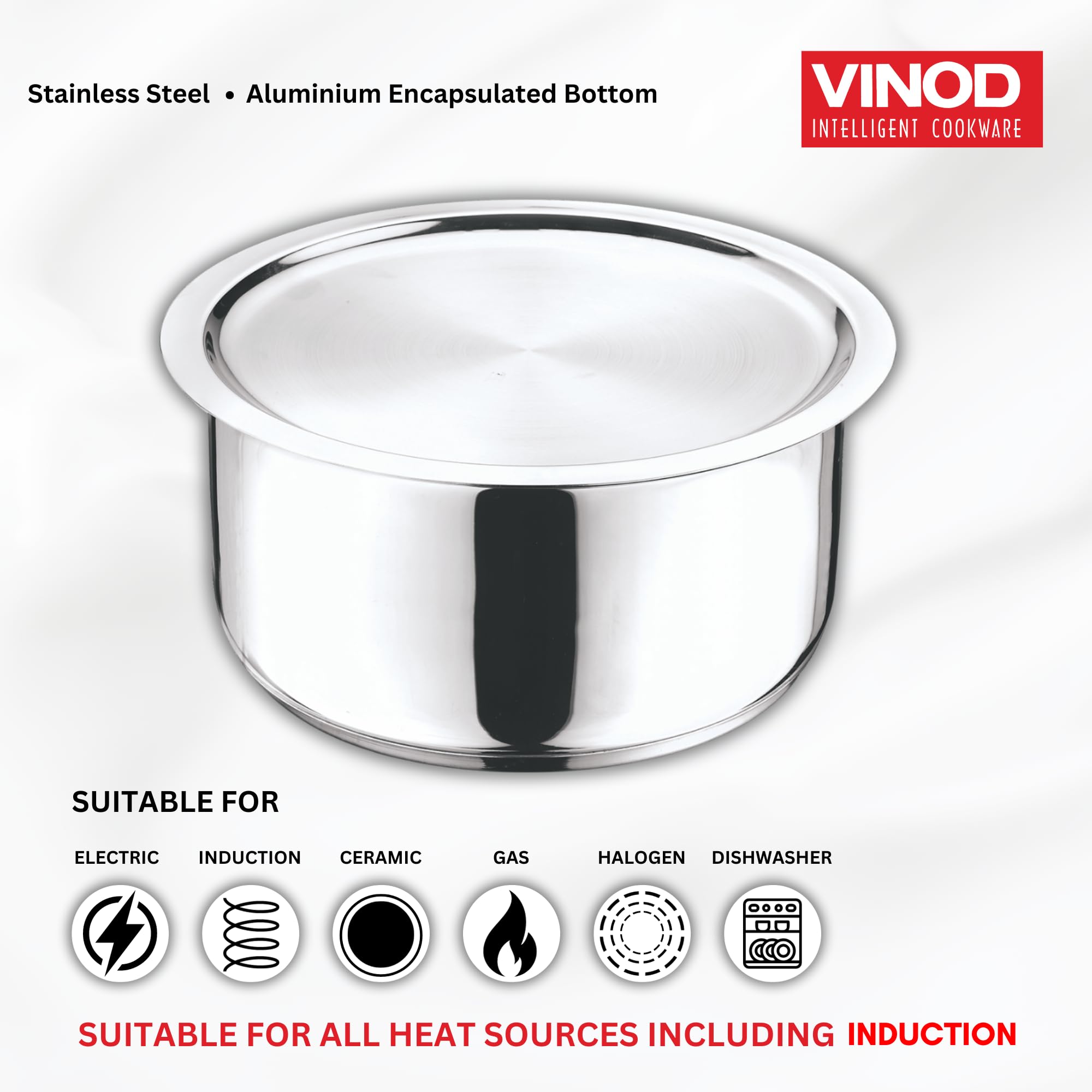 Vinod 20cm 304-Grade Stainless Tope - 3L, Lid Incl, Induction Safe