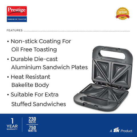 Prestige PSDP 02 750 W Sandwich Toaster With Fixed & Deep Sandwich Plates(Black, Non-stick coated)