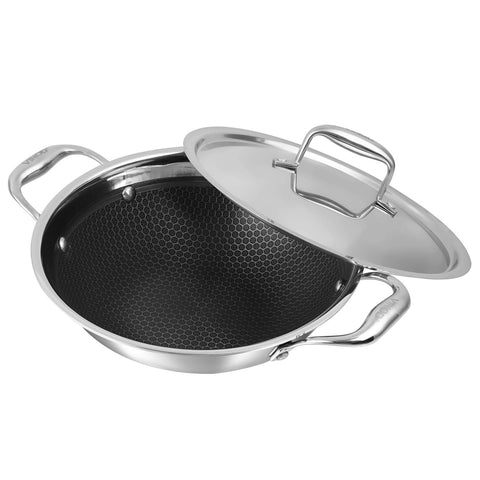 Vinod SAS Pro Platinum Triply Stainless Steel Kadai - 2.5 L | HexaShield Design Stick-Resistant Surface | Metal Spatula Safe | Less Oil, Healthy Cooking | Induction & Gas Base | PFOA Free