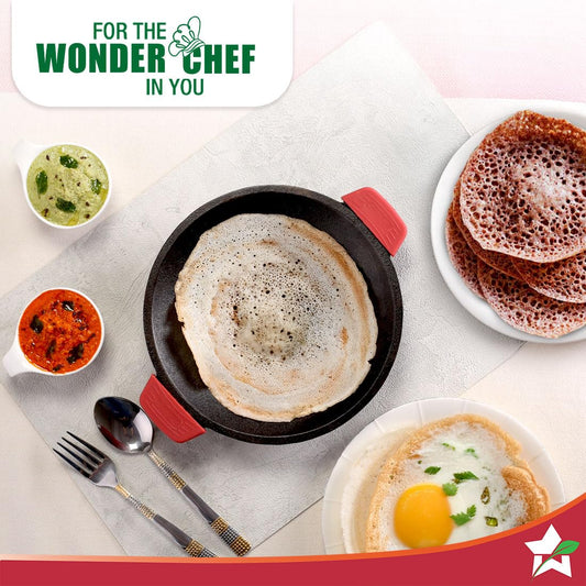 Wonderchef Forza Cast-Iron Appachetty | 20cm | Heavy-Duty Cast-Iron | for Appams, Dosas, Rotis | Naturally Non-Stick | Uniform Heating, Slow Cooking | Chemical-Free