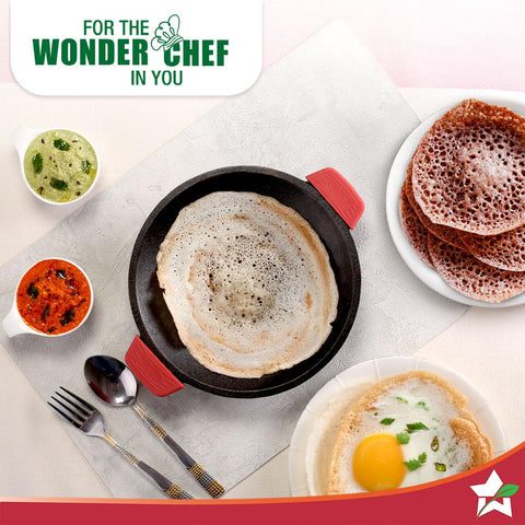 Wonderchef Forza Cast-Iron Appachetty | 20cm | Heavy-Duty Cast-Iron | for Appams, Dosas, Rotis | Naturally Non-Stick | Uniform Heating, Slow Cooking | Chemical-Free