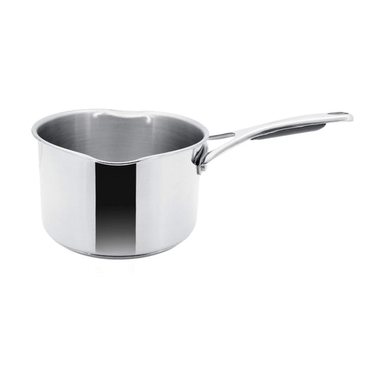 Meyer Select Nickel Free Stainless Steel Saucepan | Sauce pan with triply Base| Sauce Pot with Straining Glass Lid |Milk pan with Lid | Gas and Induction Compatible, 18cm/ 1.9 Liters, Silver |