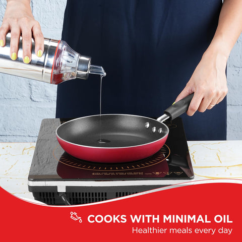 Vinod Zest Inducto Aluminium Non Stick Frypan - 22 cm | 3mm Extra Thick | 3 Layer Coating | Swiss Quality | Metal Spoon Friendly | Induction Base | 1 Year Warranty - Red