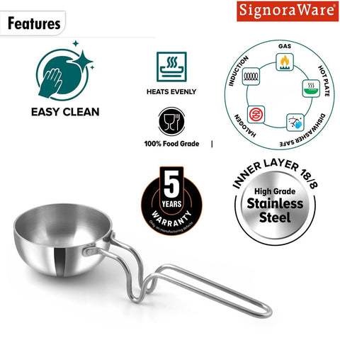 SignoraWare Artista Tri-Ply Cookware Tadkapan | Faster Cooking | Induction Friendly | Ideal for Tadka for Rasam, Sambar, Dals and Curries | Roasting Nuts & Seeds | Making Ghee Tadka (400ml)
