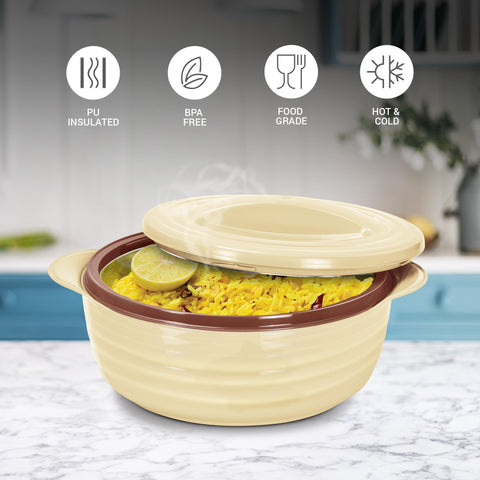 MILTON Aspire 1000 Serving Casserole, Double Walled Inner Stainless Steel, PU Insulated Kitchen Hot Pot, Keeps Food hot & Fresh for Roti, Biryani, 725 ml, Beige