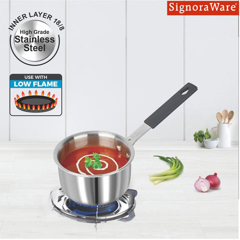 SignoraWare Artista Tri-Ply Stainless Steel Mini Saucepan 10cm | Microwave Safe | Save Energy & Time | Easy to Clean | Heating Milk & Coffee | Ideal for Small batch of Pasta, Noodles & Oats (500ml)