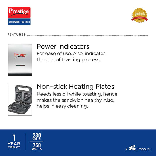 Prestige PSDP 03-SS 750 W Sandwich Toaster with Fixed & Deep Sandwich Plates(Black, Non-Stick Coated)