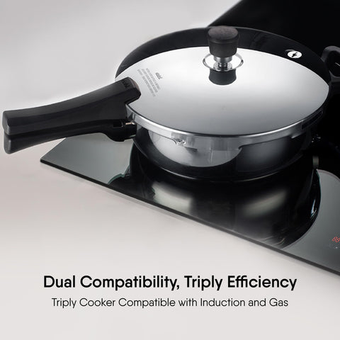 Stahl Xpress Cooker Triply Pressure Cooker Tall, 5 L, Induction Cooker, Outer Lid Pressure Cooker, Induction & Gas Stove Compatible, 5 Years Warranty, Stainless Steel, Silver