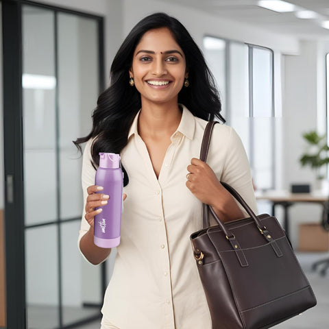 Milton Steel Swag 900 Inner Stainless Steel PU Insulated Sipper Water Bottle for Adults, Kids I Leak Proof Flip Top Lid I Easy to Carry I for Office, Gym, School, 690 ml, Lavender