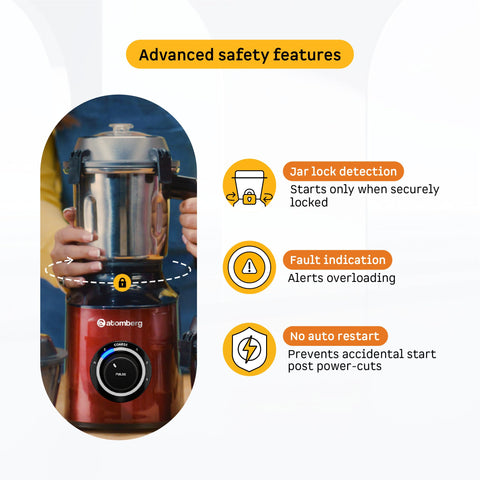 Atomberg Zenova Mixer Grinder | Unique Coarse Mode for Silbatta-like Texture | Intelligent BLDC Motor | Safety Features | 4 Jars including Chopper | Hands-Free Operation (Red Wine)