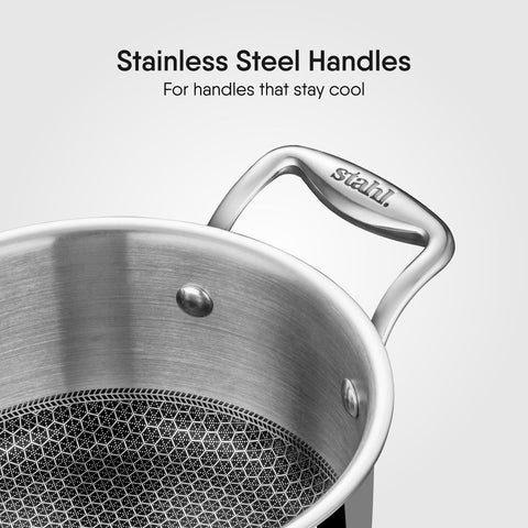 Stahl Artisan Hybrid Casserole 24 cm | Triply Steel with HexaRidge | Stick-Resistant & Durable | Perfect for Family Meals