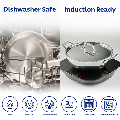 Tramontina AEION TriPly 24cm / 4.8L Stainless Steel Biryani Pot with lid | 2Kg Rice Handi, Curry Pots for Cooking | One Pot Cooking | Gas & Induction Compatible | NSF Certified | 10 Year Warranty