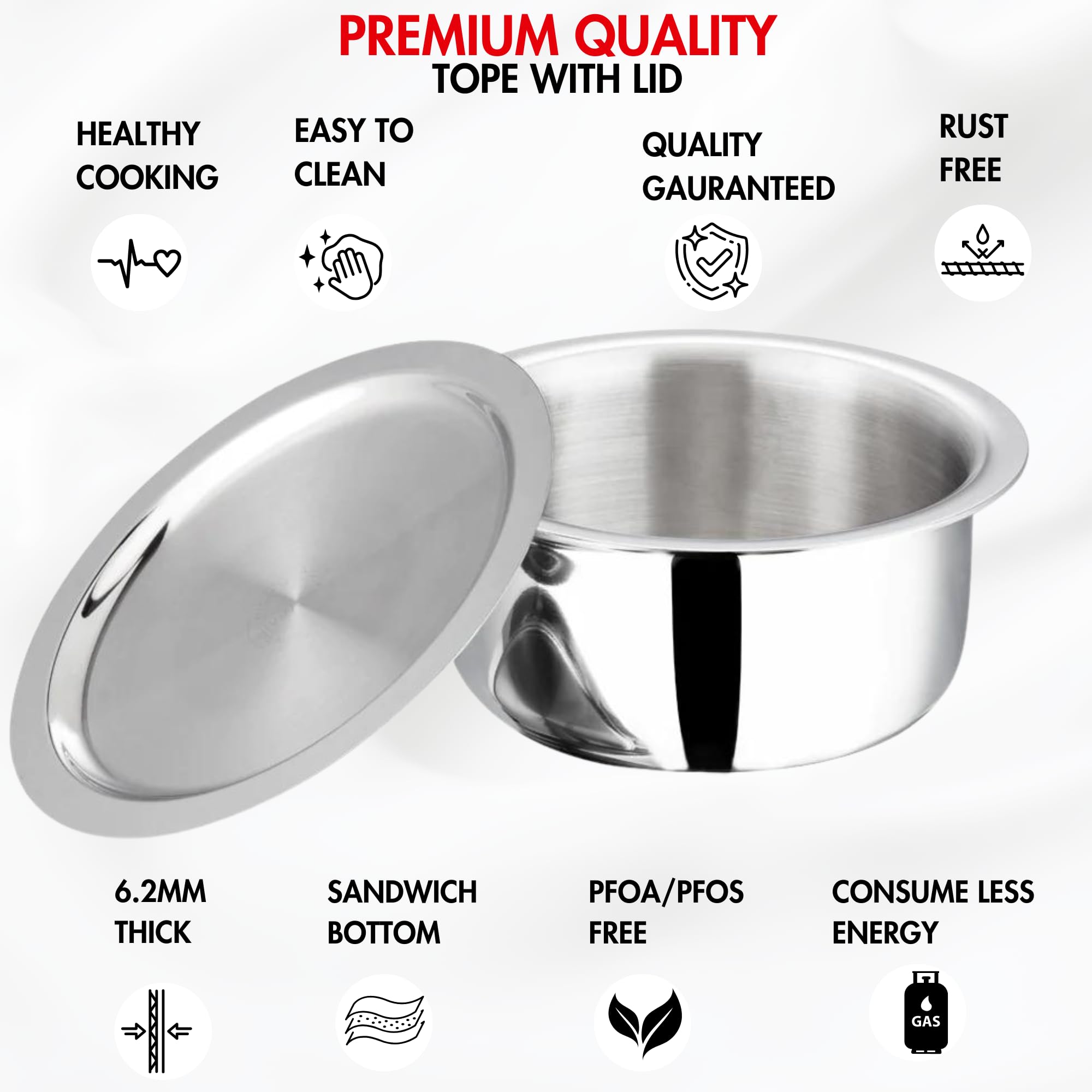 Vinod Platinum 18cm Triply Tope - Induction & Gas Stove Friendly