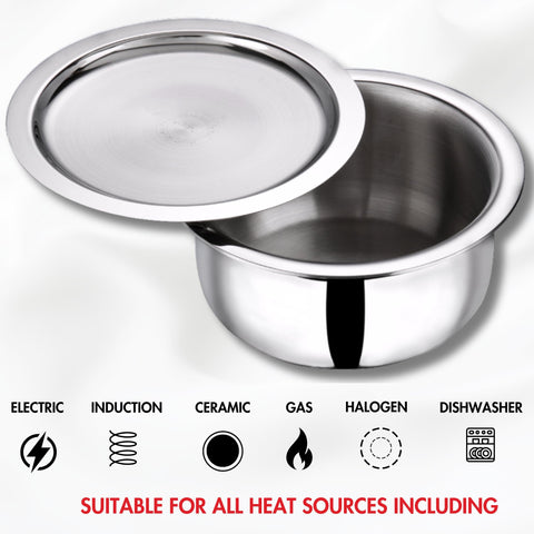 Vinod Platinum Triply Stainless Steel Tope with Stainless Steel Lid 3.5 litres Capacity (20 cm Diameter) - Silver (Induction and Gas Stove Friendly), 5 Years Warranty