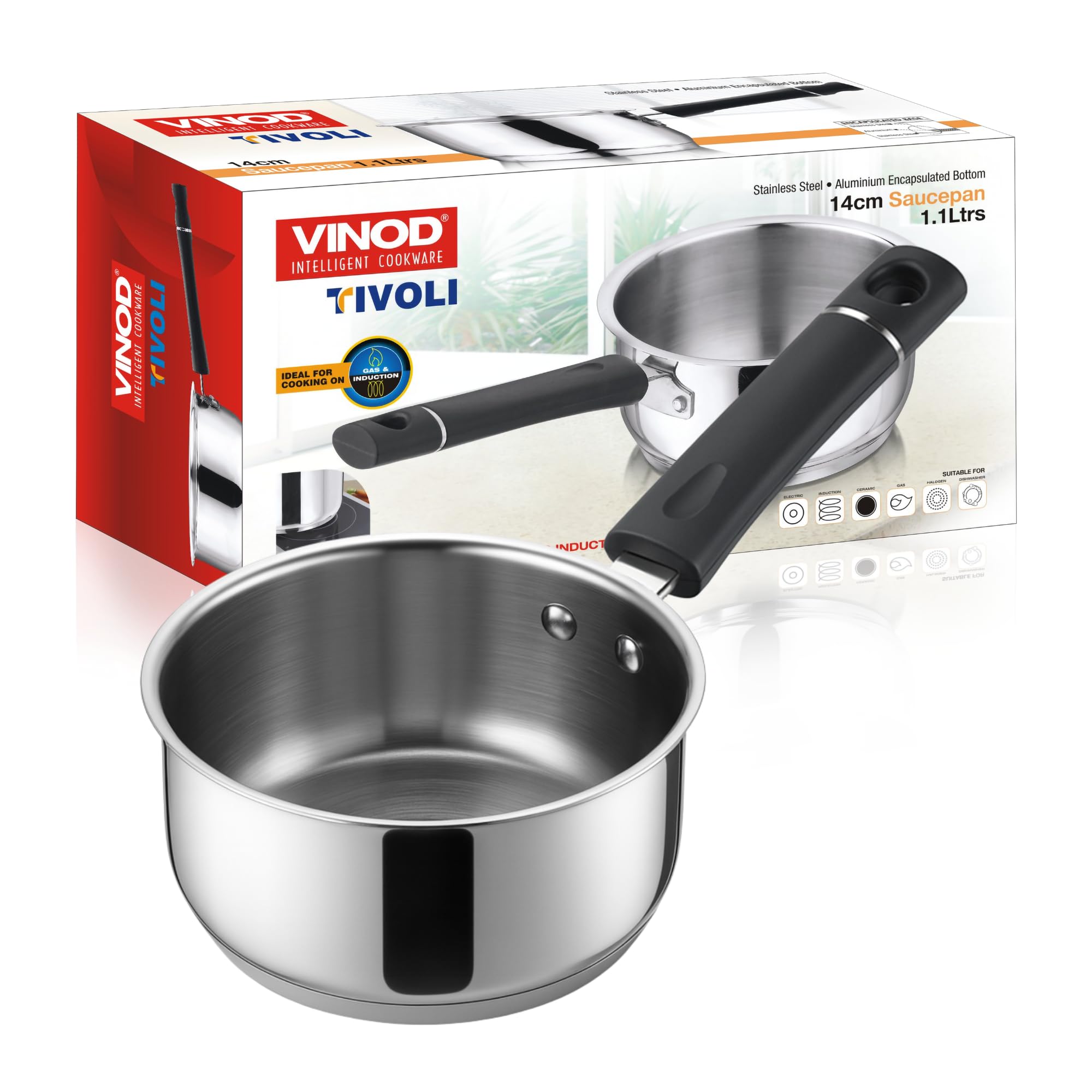Vinod Tivoli Steel Saucepan - Sandwich Bottom, Induction Ready