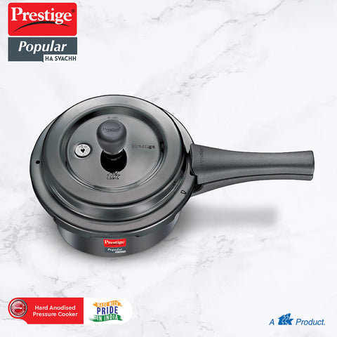 Prestige 2 Litre Hard Anodised Popular Svachh Outerlid Pressure Cooker|Deep Lid for spillage Control|Gas compatible|Gasket Release System|Metallic Safety Plug|5 years warranty|ISI Certified