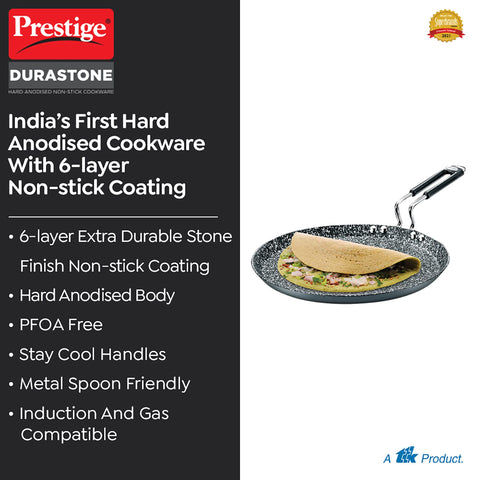 Prestige Durastone Hard Anodised Non-Stick Omni tawa(29 cm)|6 Layers Extra Durable Stone Coating|Stainless Steel Cool Touch Handles|Induction & Gas Compatible|2 Years Warranty