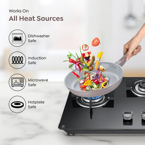 Prestige Ceraglide Duo Frypan 28Cm/2.3L Non-Stick Ceramic Coating|Works On Gas & Induction|High Heating|Cool Touch Handle|Grey