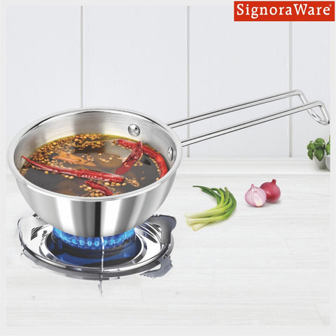 SignoraWare Artista Tri-Ply Cookware Tadkapan | Faster Cooking | Induction Friendly | Ideal for Tadka for Rasam, Sambar, Dals and Curries | Roasting Nuts & Seeds | Making Ghee Tadka (450ml)
