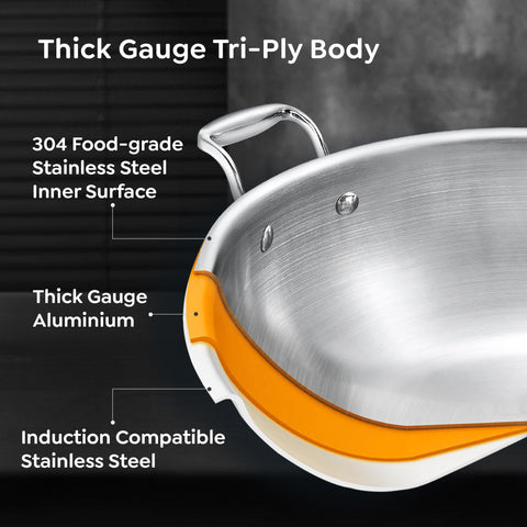Prestige 24cm/5.5L Tri-Ply Stainless Steel Splendid Casserole| Gas and Induction Compatible |Even Heat Distribution| Thick Gauge Tri-Ply Body| Perma Cool Handles|15 Year Warranty