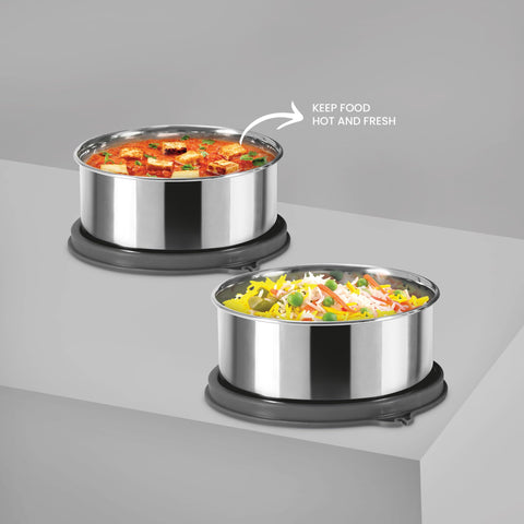 MILTON Expando 3+1 Lunch Box (4 Stainless Steel Container, 200 ml, 320 ml, 320 ml, 500 ml) with Insulated Jacket, Black | Leak & Odour Proof | Food Grade | Easy to Carry | Office | College