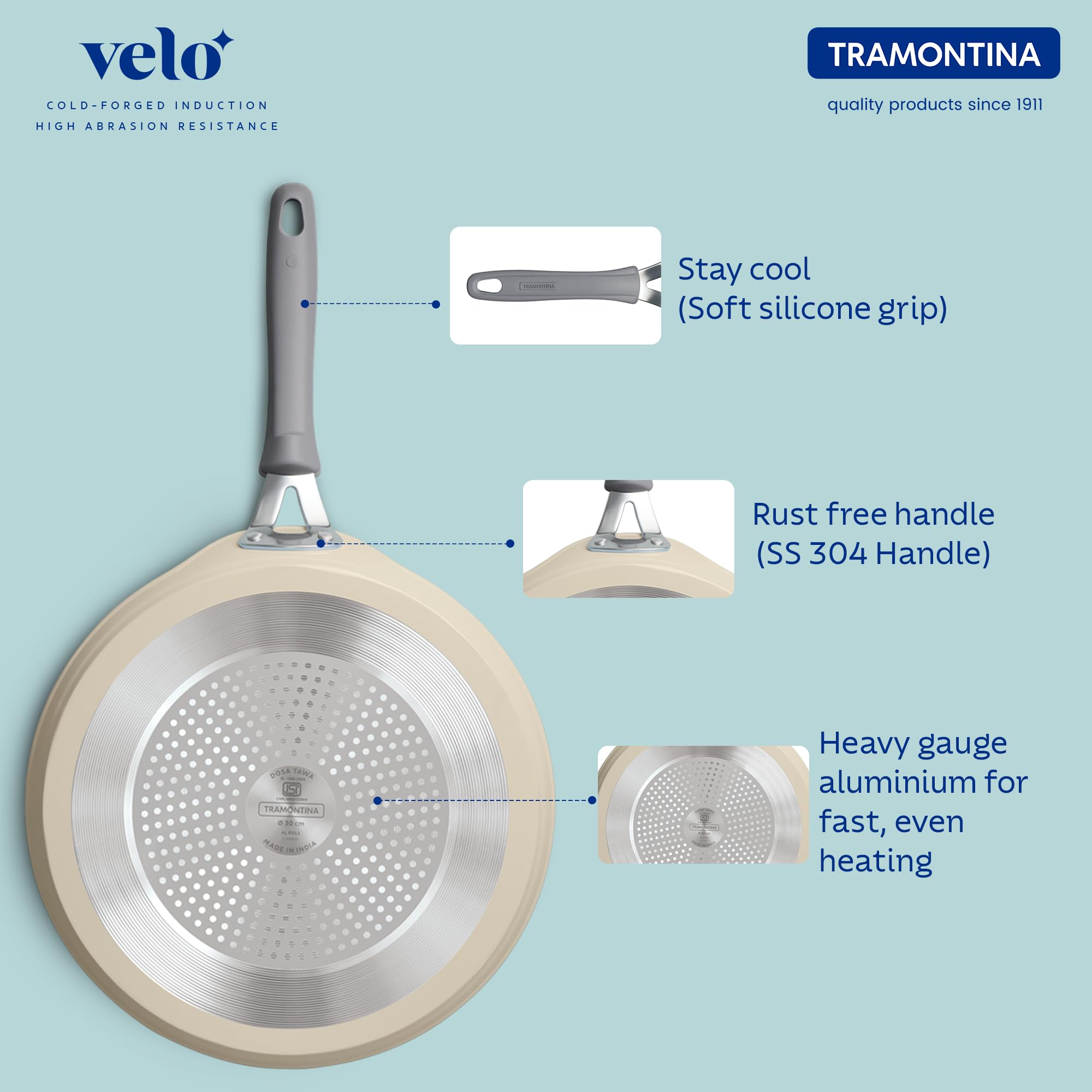 Tramontina VELO 30cm Forged with Ceramic Reinforced Interior Flat Dosa Tawa