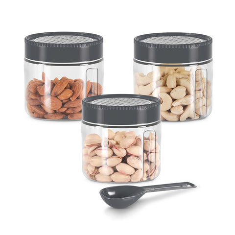 MILTON Radiant 500 Plastic Pet Storage Jar and Container, Set of 3, 450 ml Each, Grey