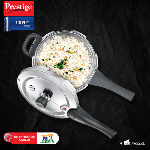 Prestige 5 Litre Svachh Tri-Ply handi pressure cooker(outer lid)|Deep Lid for spillage control|Metallic Safety Plus|5 years warranty