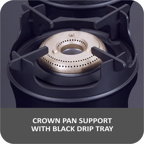 Elica Crest 4 Burner Gas Stove with Crown Design Pan Support and Forged Brass Burners (CREST 460 J NERO), Black