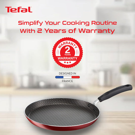 Tefal Simply Chef 30 cm Flat Tawa | Resist Plus Non-Stick Coating | Silicon Non-Slip Handle | Easy Cooking & Cleaning | Two Way Coating | 100% PFOA Safe