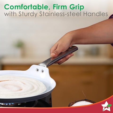 Wonderchef Eco-Glide Dosa Tawa | Chemical-Free Ceramic Coating | 28cm | Healthy, Low Oil Meals | Scratch-Resistant | Stainless-Steel Handle | Gas & Induction Compatible | Grey | Easy to Clean