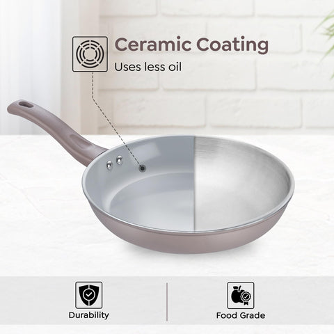 Prestige Ceraglide Duo Frypan 28Cm/2.3L Non-Stick Ceramic Coating|Works On Gas & Induction|High Heating|Cool Touch Handle|Grey