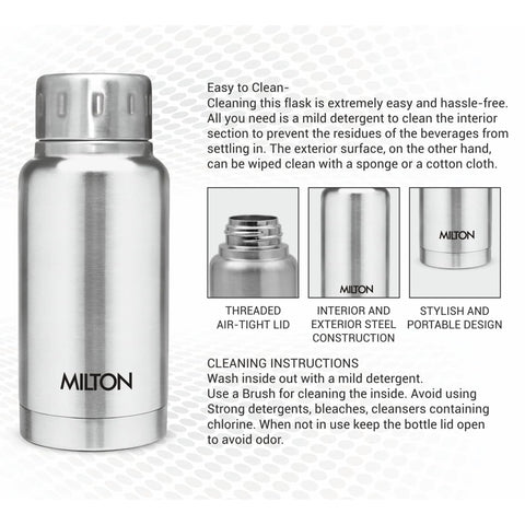 Milton Elfin 160 Thermosteel Bottle, 160 ml Water Bottles, 24 Hours Hot and Cold, Easy to Carry, Easy Grip, Rust Proof, Tea, Coffee, Office, Travel Bottle, Silver