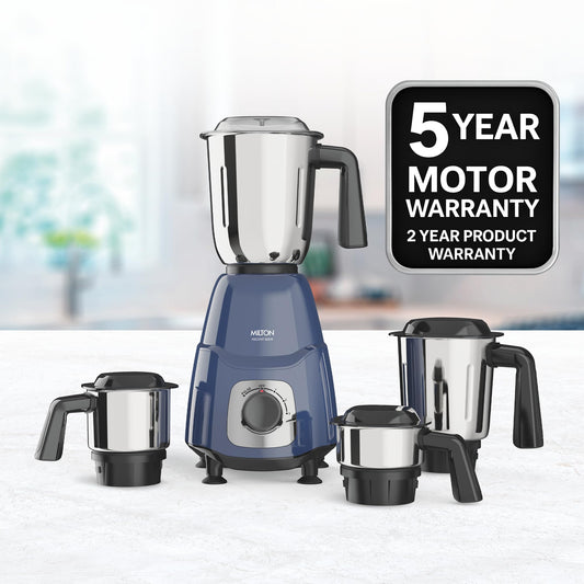 Milton Ascent Mixer Grinder, ISI Certified, Grindstone Blade Technology, 4 Jar, 800 W (22000 RPM), 5 yr motor warranty, 2 yr product warranty I Blue