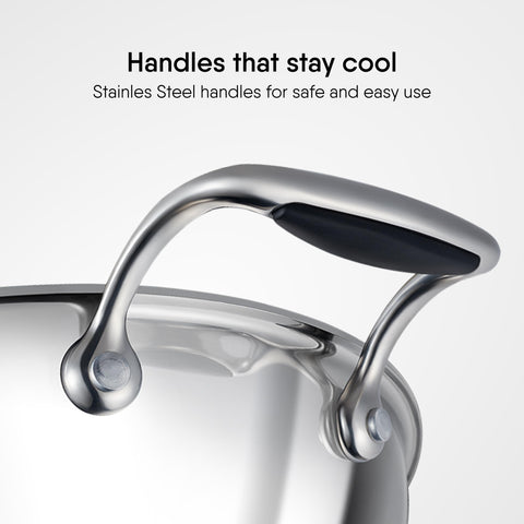 Stahl Artisan Triply 0.8 L, 16 cm Stainless Steel Kadhai with Lid,Kadai for Cooking, Stainless Steel Cookware Triply Kadai, Induction & Gas Stove Compatible