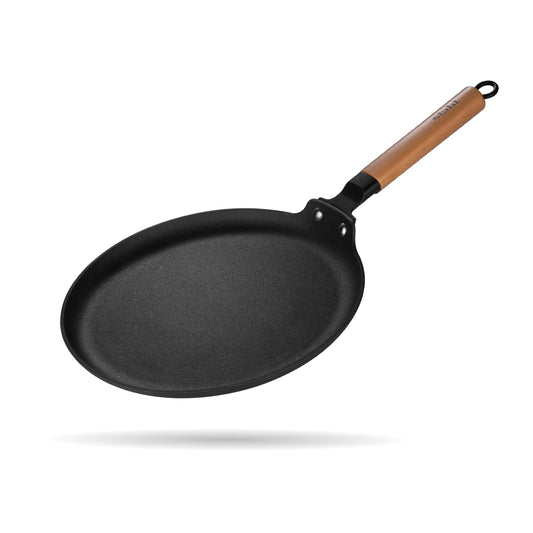 Stahl Blacksmith Signature Dosa Tawa | Flat Cast Iron Pan for Dosas, Pancakes, Chilas, and More | Pre-Seasoned, Induction & Gas Compatible | Beechwood Handle | 28cm