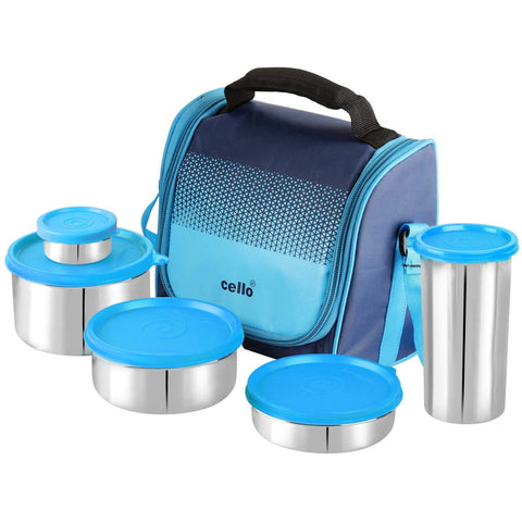 CELLO Plastic MF Matiz Lunch Box Combo | Stainless Steel Lunch Box and Tumbler Set | Lunch Box with Jacket and Handle | Ideal for Office