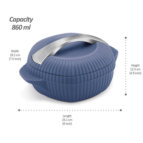 MILTON Oyster 1000 PU Insulated Casserole, 860 ml, Royal Blue, BPA Free, Food Grade, Hot and Cold, Easy to Carry, Easy to Store, Chapati, Roti, Curd Maker