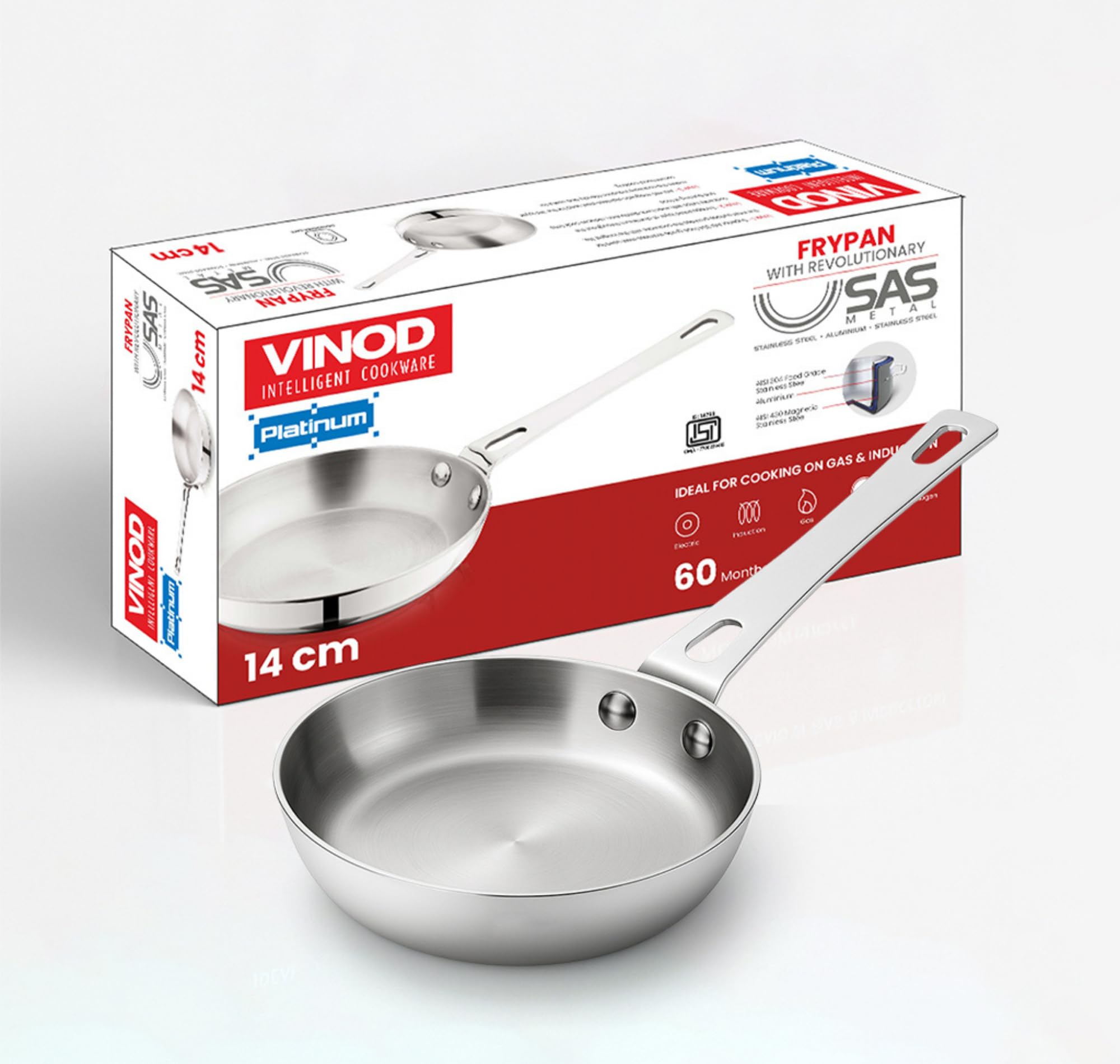 Vinod Platinum 14cm Triply Stainless Steel Omelette Tadka Pan