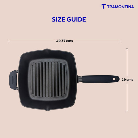Tramontina Titanex 27 cm Pre-Seasoned Cast Iron Grill Pan, Non-Toxic, Induction Ready, Easy Hold Non-Slip Heat-Resistant Grip, Deep Ridges for Enhanced Texture & Fat Release, Spouts for Easy Deglazing