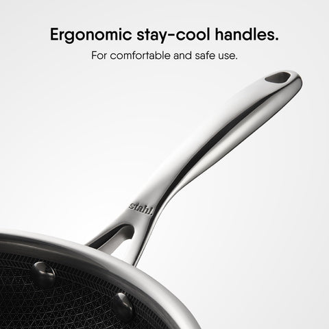Stahl Artisan Hybrid 2 L, 24 cm Triply Frying Pan with Lid | Induction & Gas Stove Compatible | Honeycomb Non Stick Fry Pan, Metal Spoon Friendly