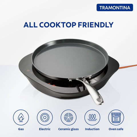 TRAMONTINA Fusao Healthy Triply Ceramic 30Cm Dosa Tawa 4mm Thick | Uttapam Tawa | Roti Tawa | Parantha | Induction Friendly |Stay Cool Handle I 10 Year Warranty