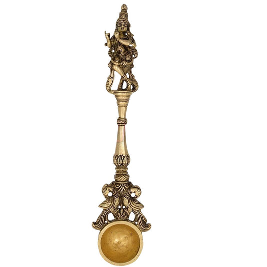 Brass Krishna Pooja Hawan Spoon for Pouring Ghee In hawan Kund, Holy Water Decorative Showpiece - 3 cm