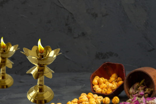 Brass Kamal Diya Stand Lotus Shape(Big Size),Table Diya Set (Height: 9.5 inch)