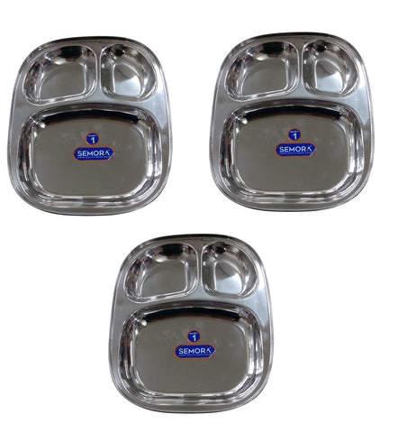 Stainless Steel Small Breakfast Lunch Dinner Plates 3 Sectioned Plate No.1 (Pack of 3)