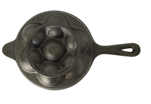 Cast Iron 7 Cavity Paniyaram/Paddu/Ponganalu Pan/Kallu with Handle Appachatty